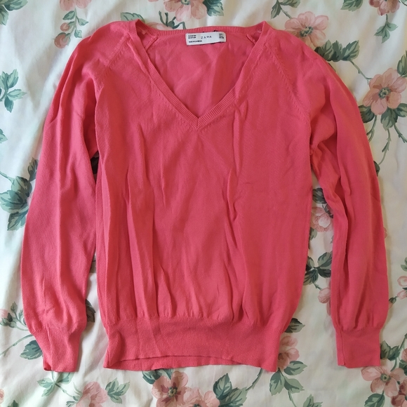 Pink Coral Peach V Neck Sweater - Picture 3 of 5
